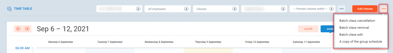 Additional options timetable