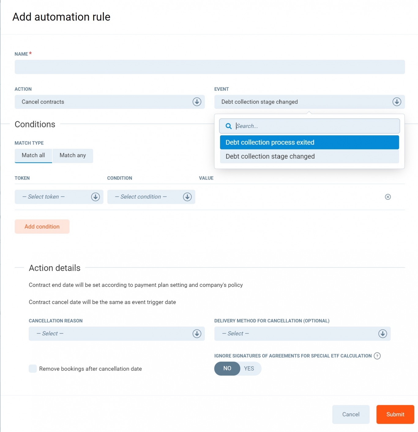 Cancel Contracts automation action